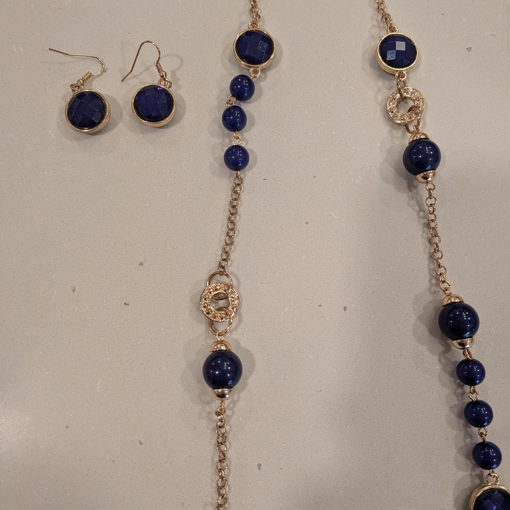 Blue and Gold Necklace And Earrings - Picture 4 of 5